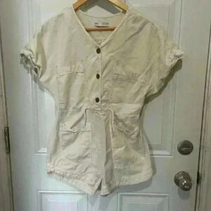 Zara kids  utility shorts romper jumper denim cream size 13-14